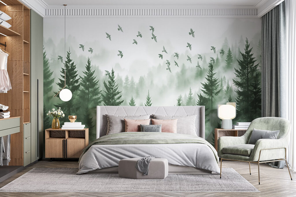 Birds flying over a forest Birds flying over a forest