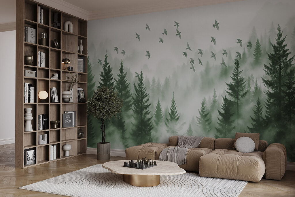 Birds flying over a forest Birds flying over a forest