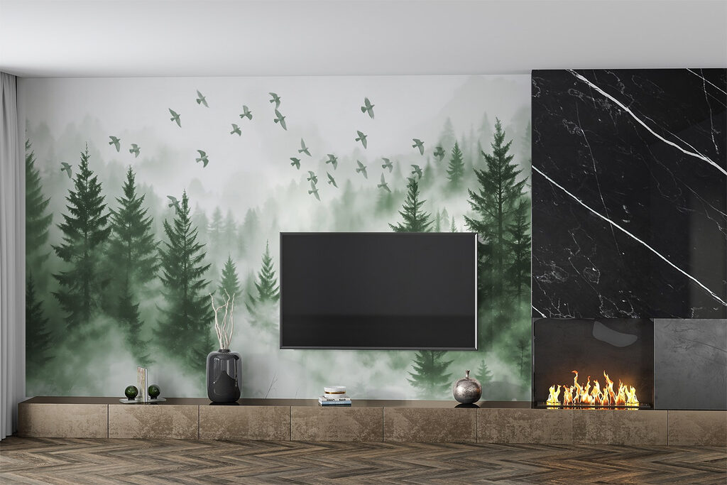 Birds flying over a forest Birds flying over a forest