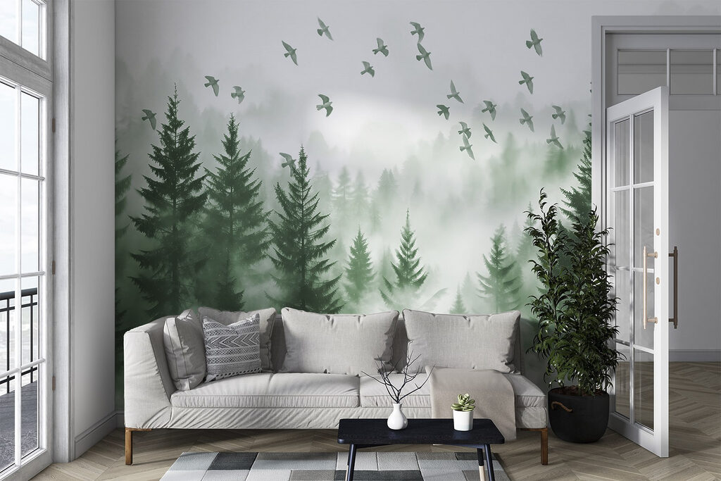 Birds flying over a forest Birds flying over a forest