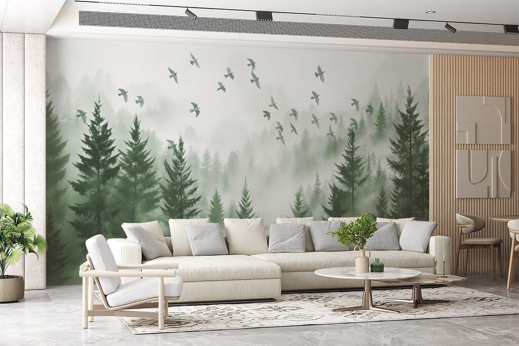 Birds flying over a forest Birds flying over a forest