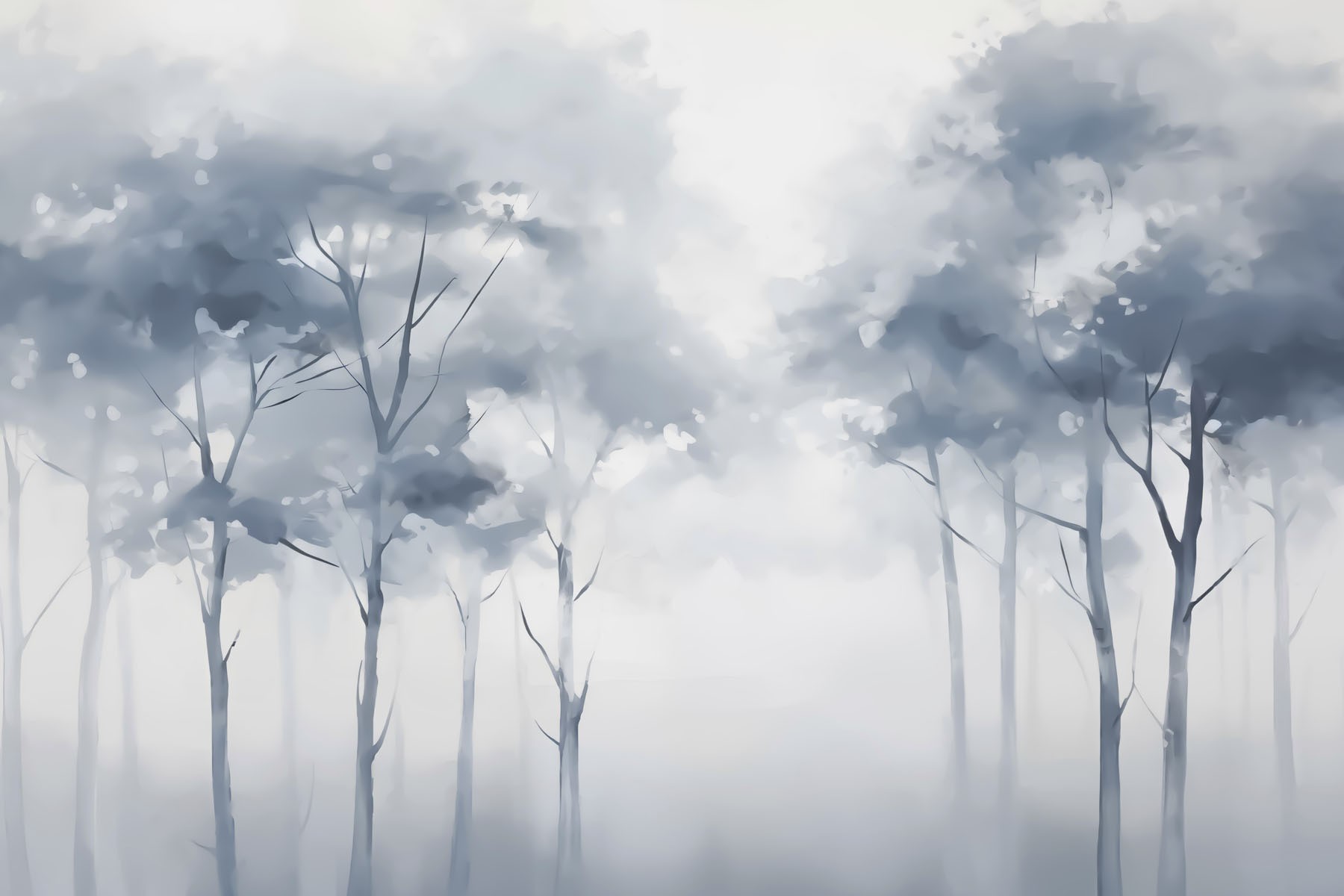 Group of trees in a foggy forest