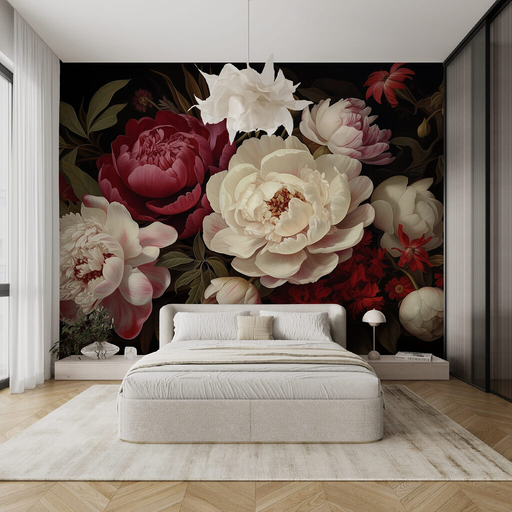 Painting of flowers on a black background