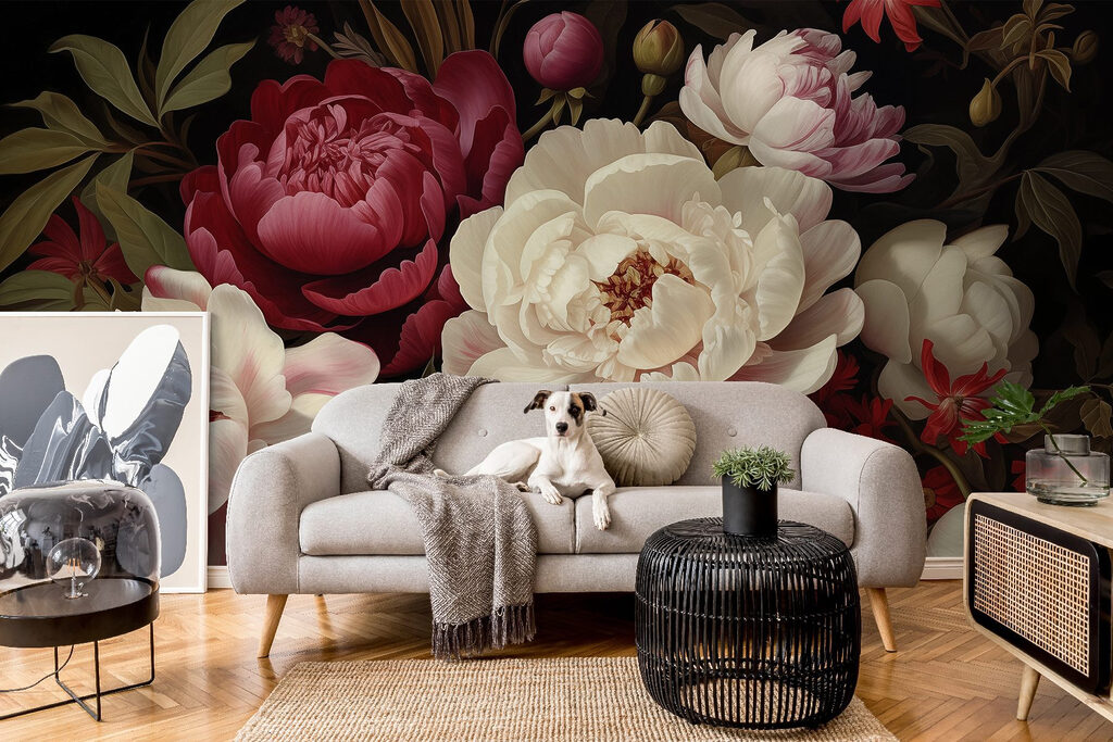 Painting of flowers on a black background