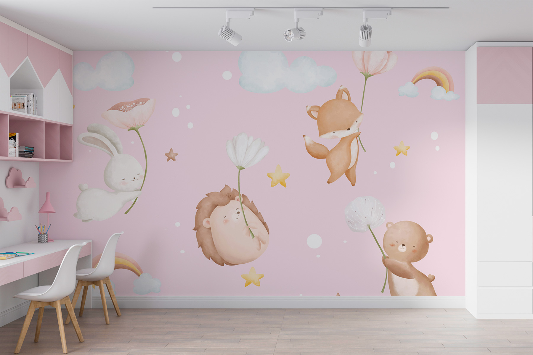 Group of animals holding flowers