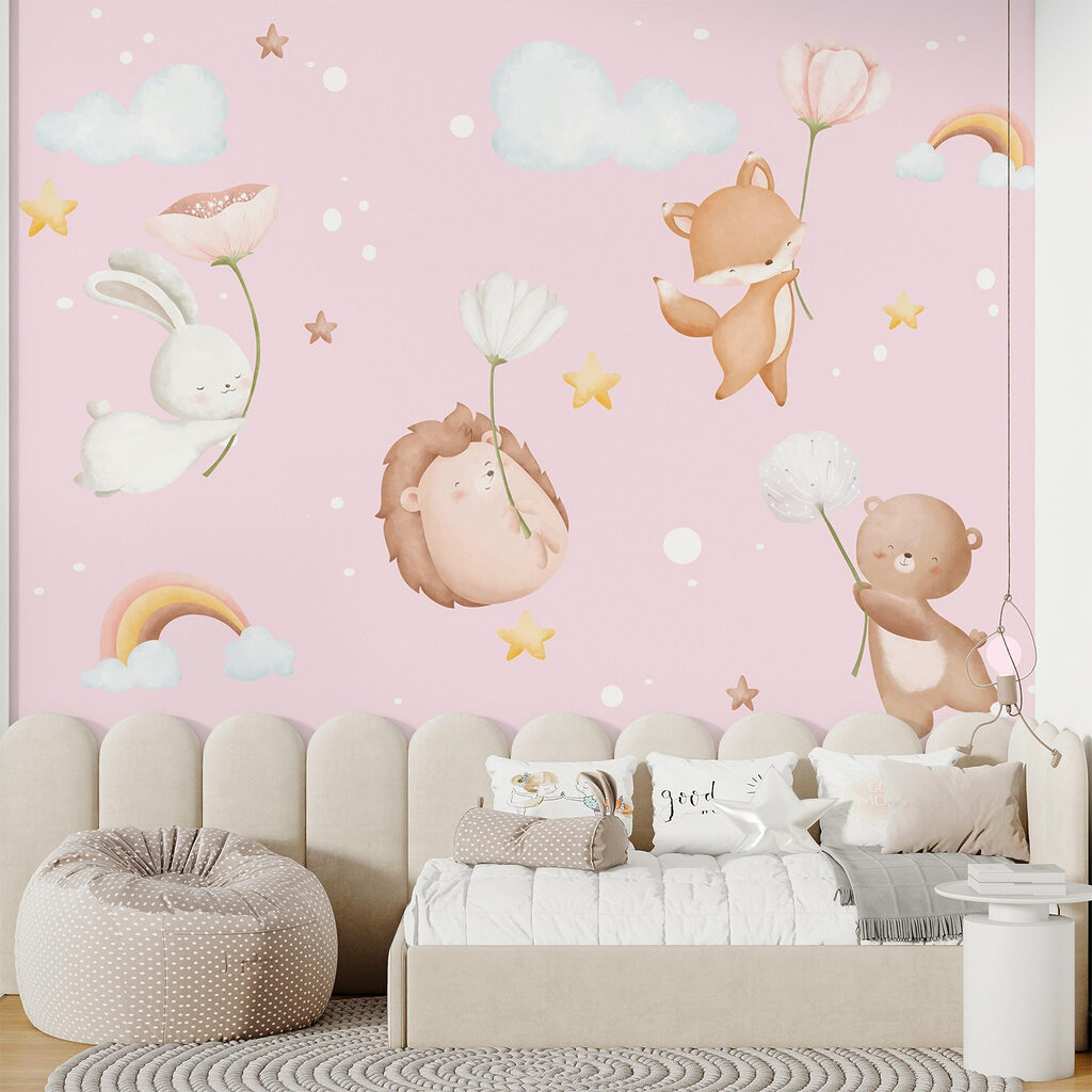 Group of animals holding flowers