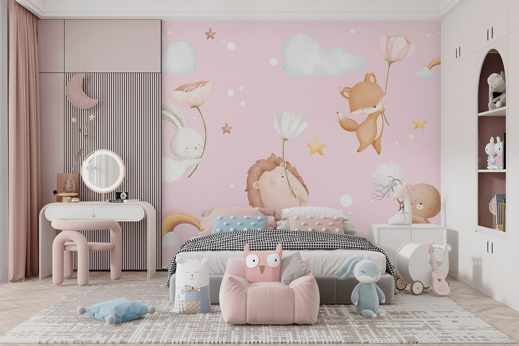 Group of animals holding flowers