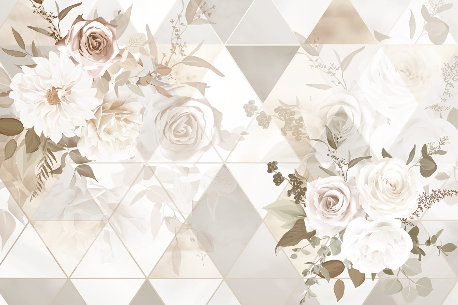 Wallpaper with flowers and triangles