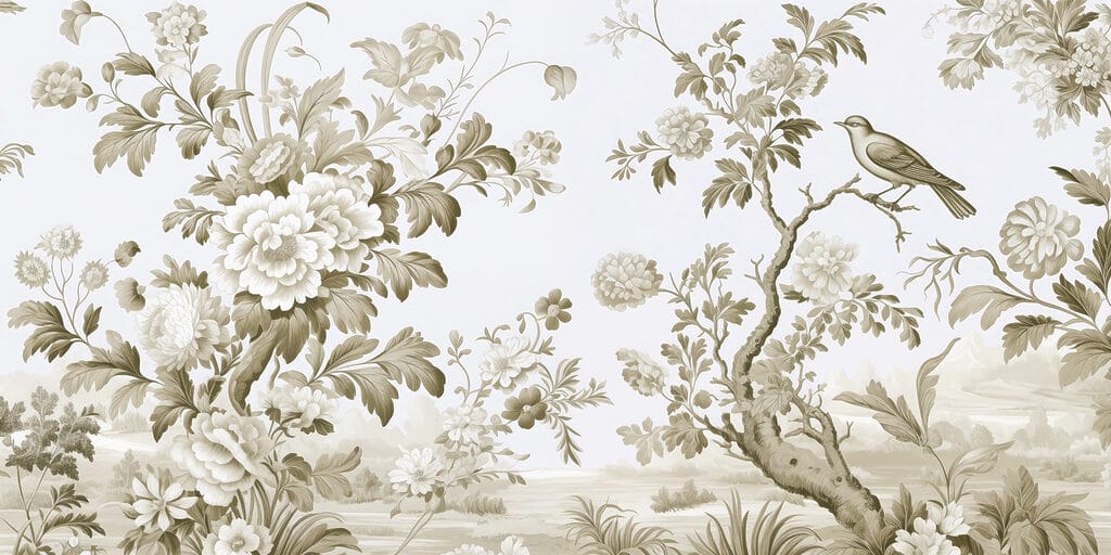 Wallpaper with flowers and trees