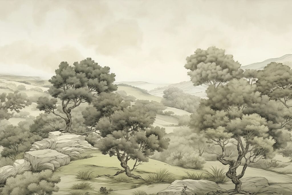Landscape with trees and rocks
