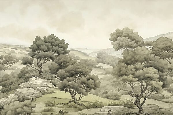 Landscape with trees and rocks