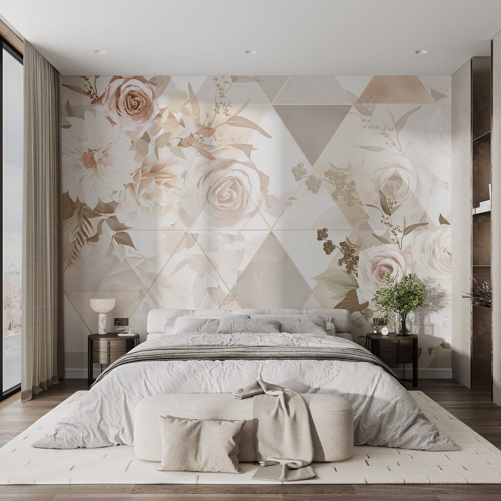 Wallpaper with flowers and triangles