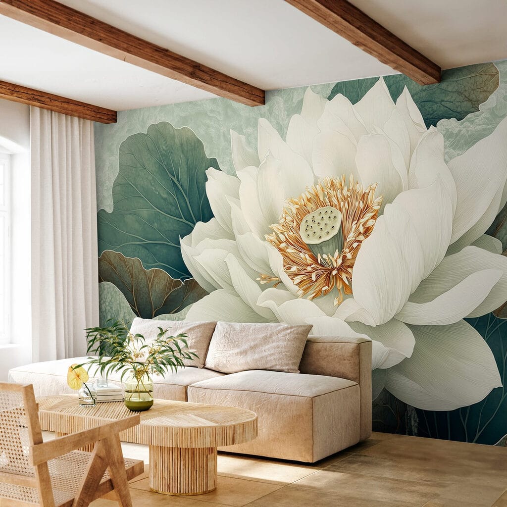 White flower with green leaves