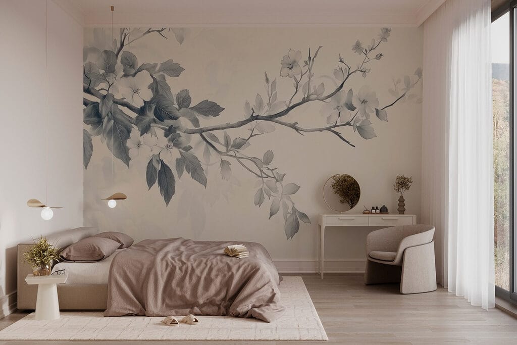 Branch with flowers and leaves