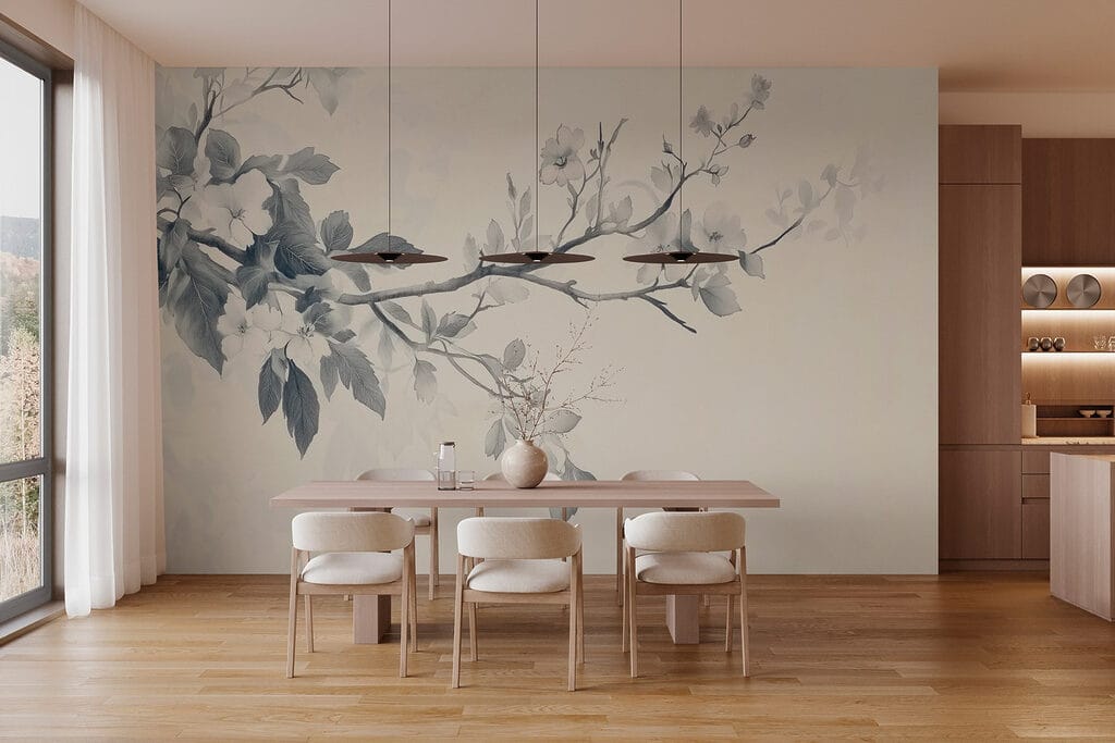 Branch with flowers and leaves