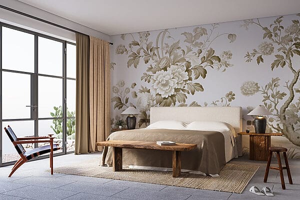 Wallpaper with flowers and trees