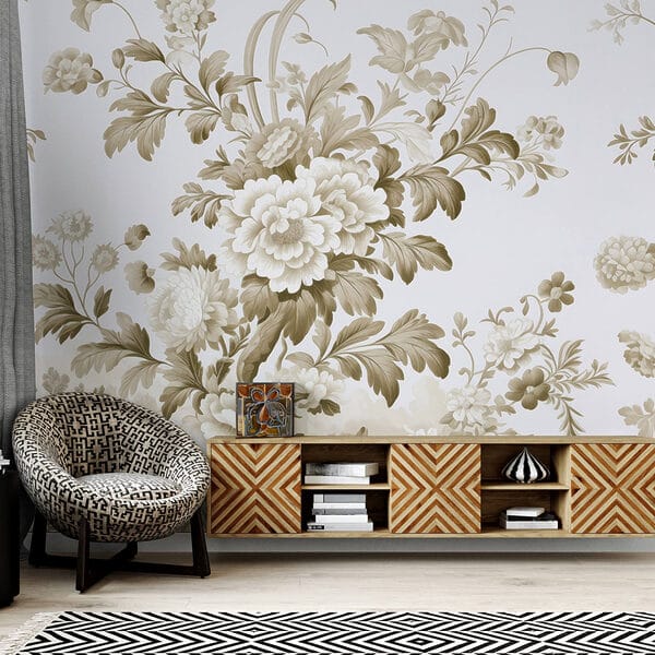 Wallpaper with flowers and trees