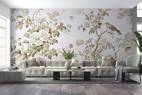 Wallpaper with flowers and trees