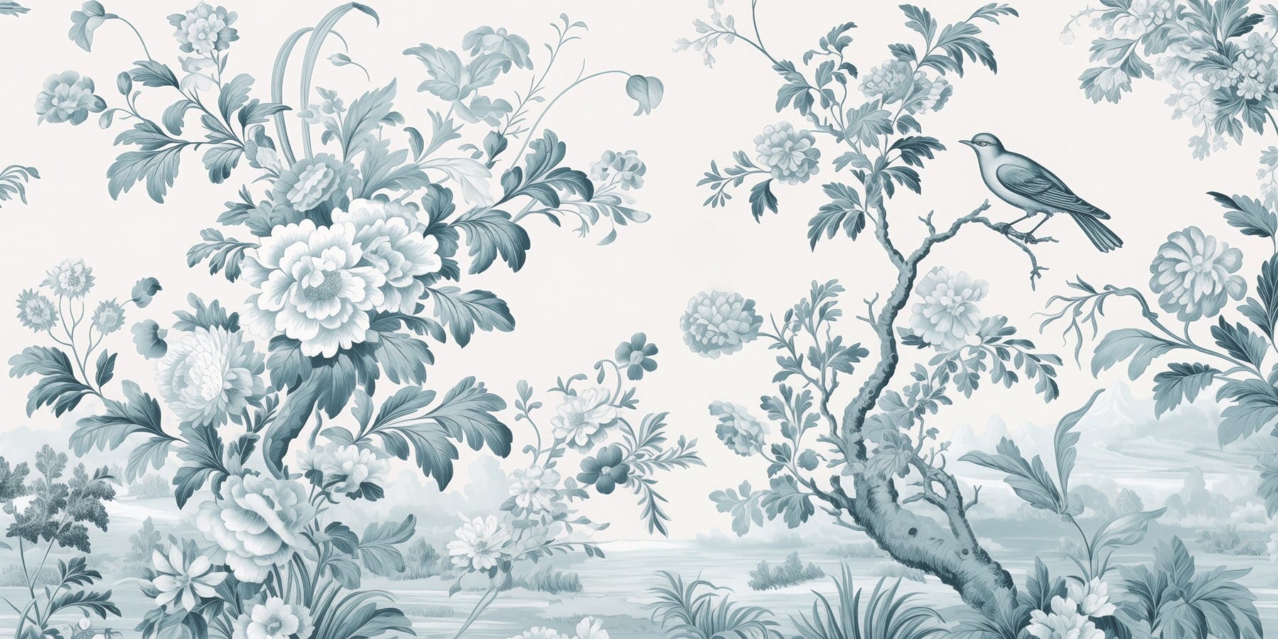Wallpaper with flowers and trees