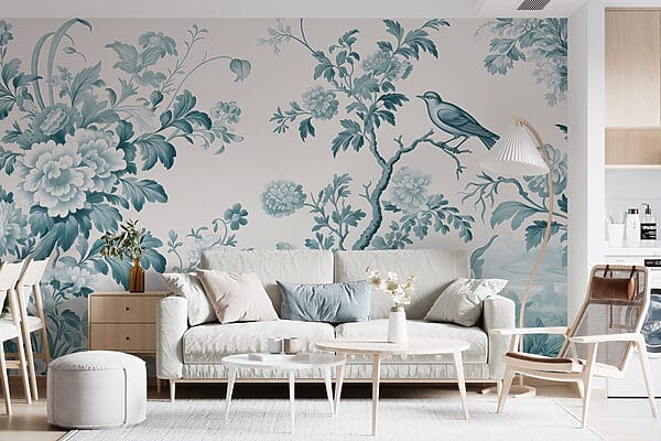 Wallpaper with flowers and trees