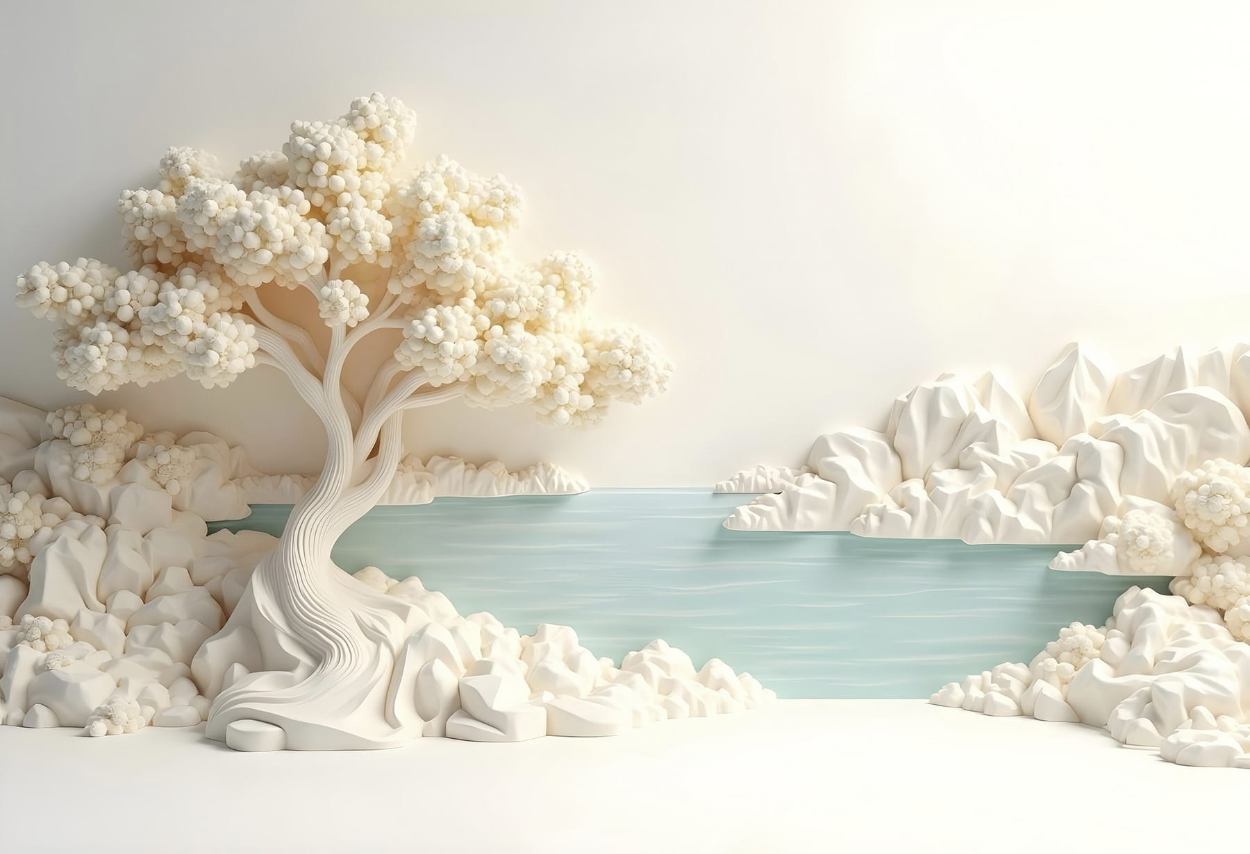 White tree and water