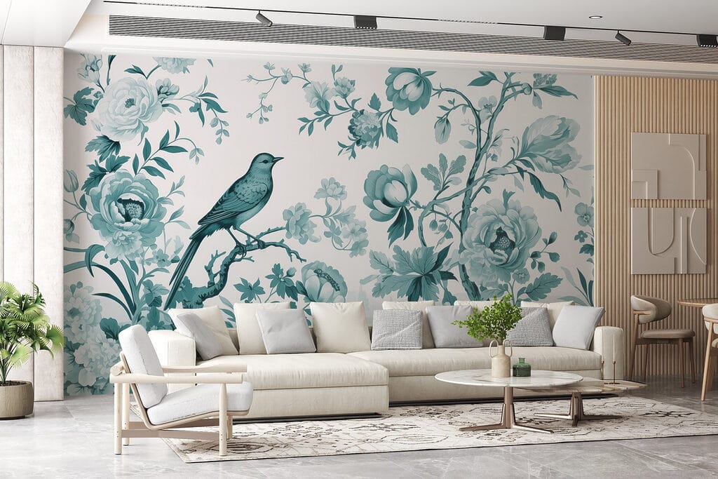 Bird on a tree branch with flowers