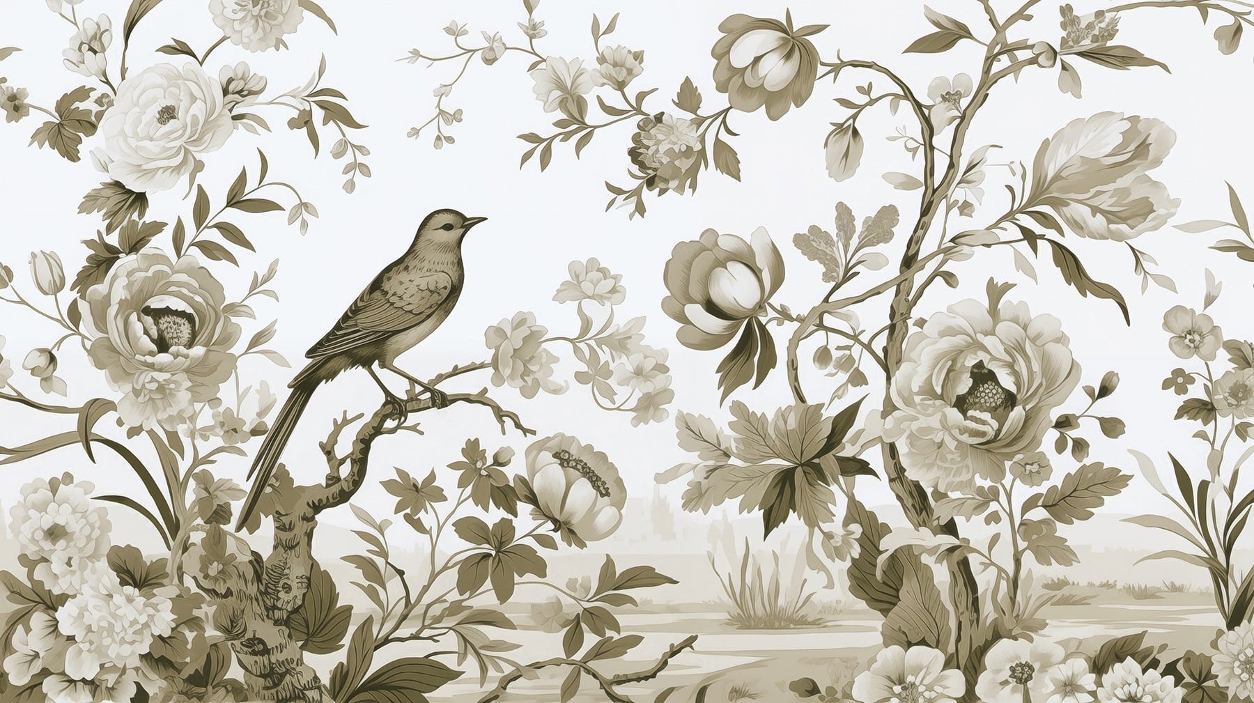 Bird on a tree branch with flowers