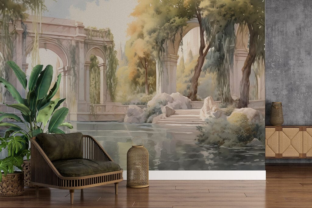 Water with trees and arches