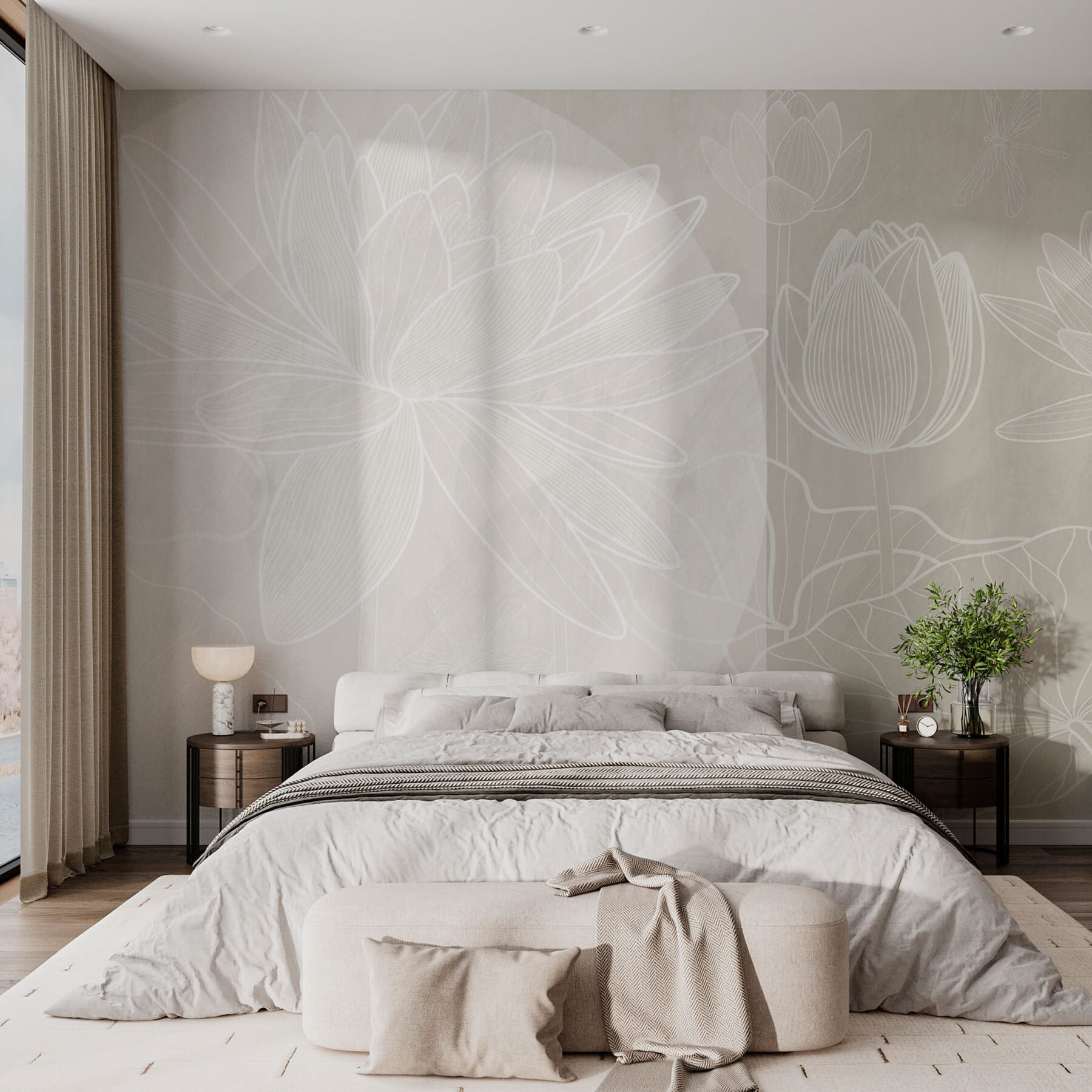 White flower drawing on a grey background