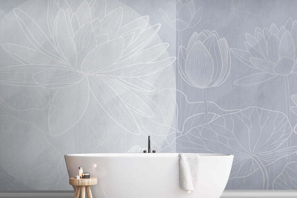 White flower drawing on a grey background