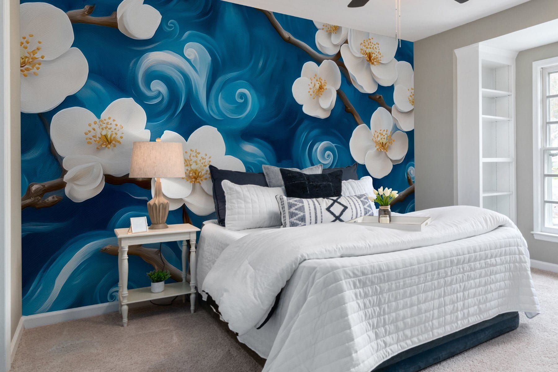 Delicate blooms dancing on blue waves