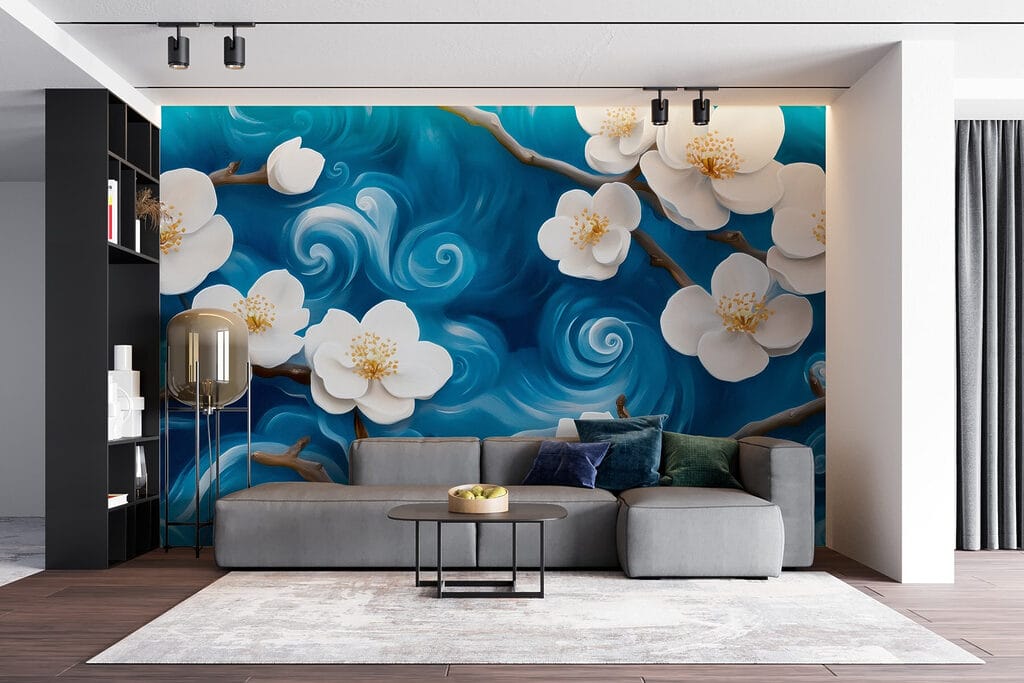 Delicate blooms dancing on blue waves