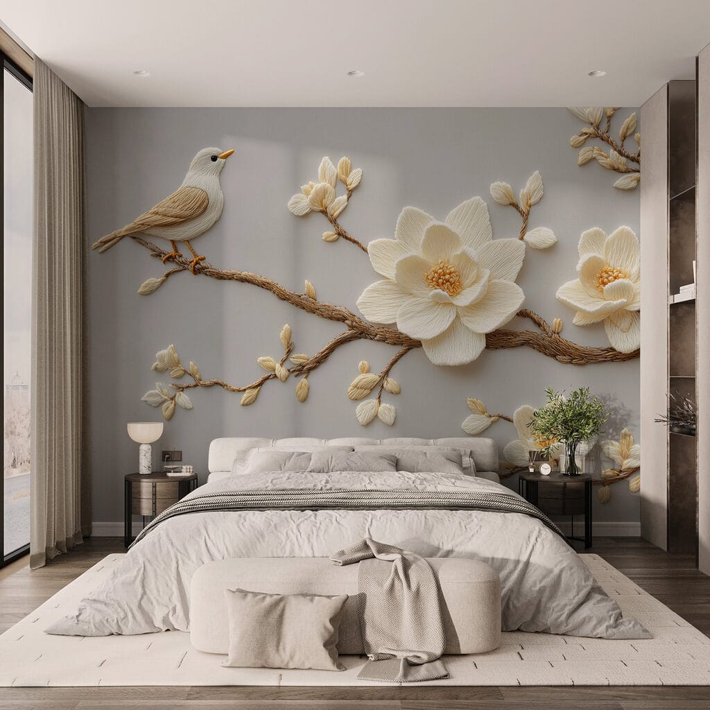 Bird on a branch with flowers