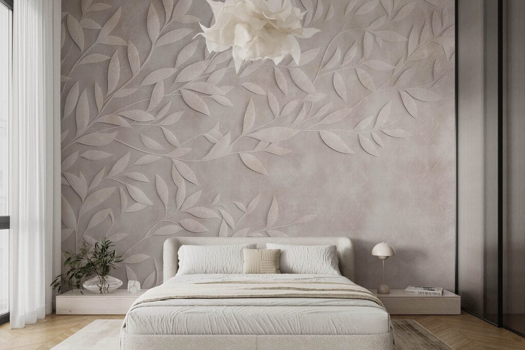 White leaf design on a wall