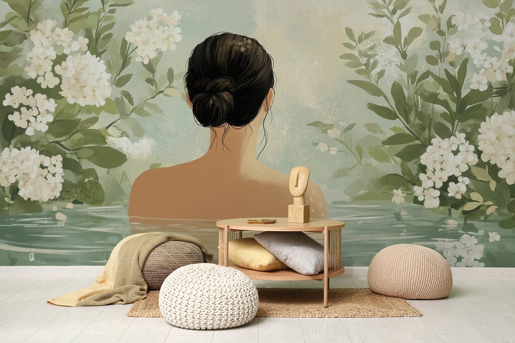 Woman in water with flowers