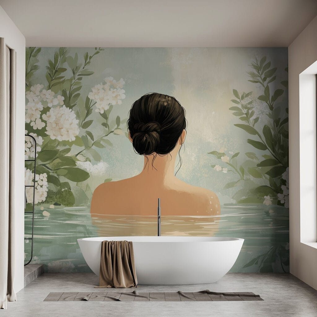 Woman in water with flowers