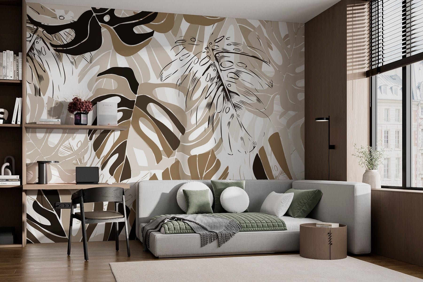 Pattern of leaves on a white background