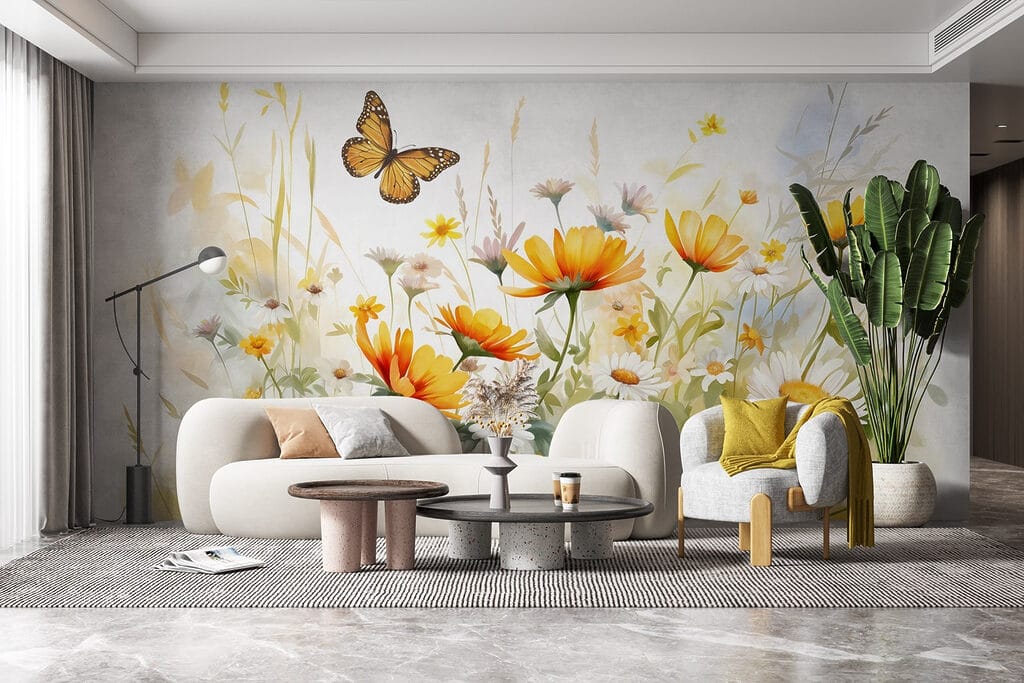 Butterfly flying over flowers