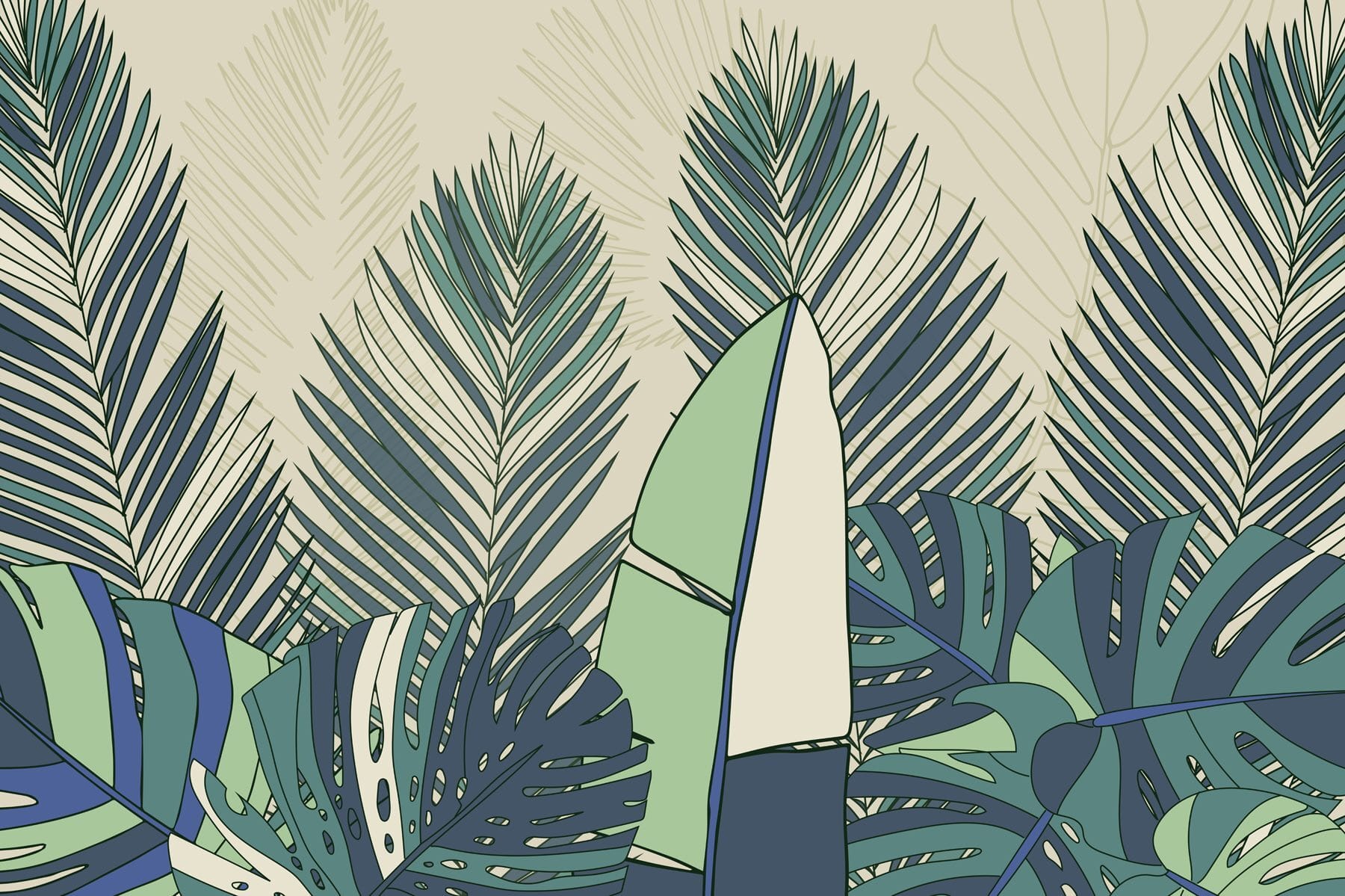 Lush greenery in abstract design