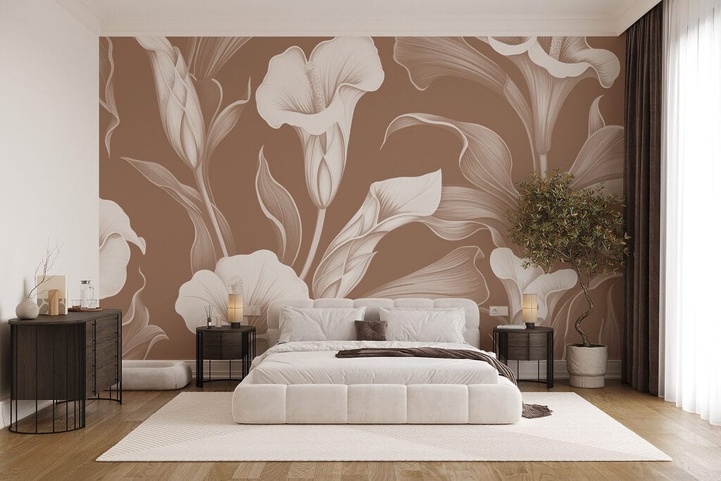 Delicate floral design on brown background