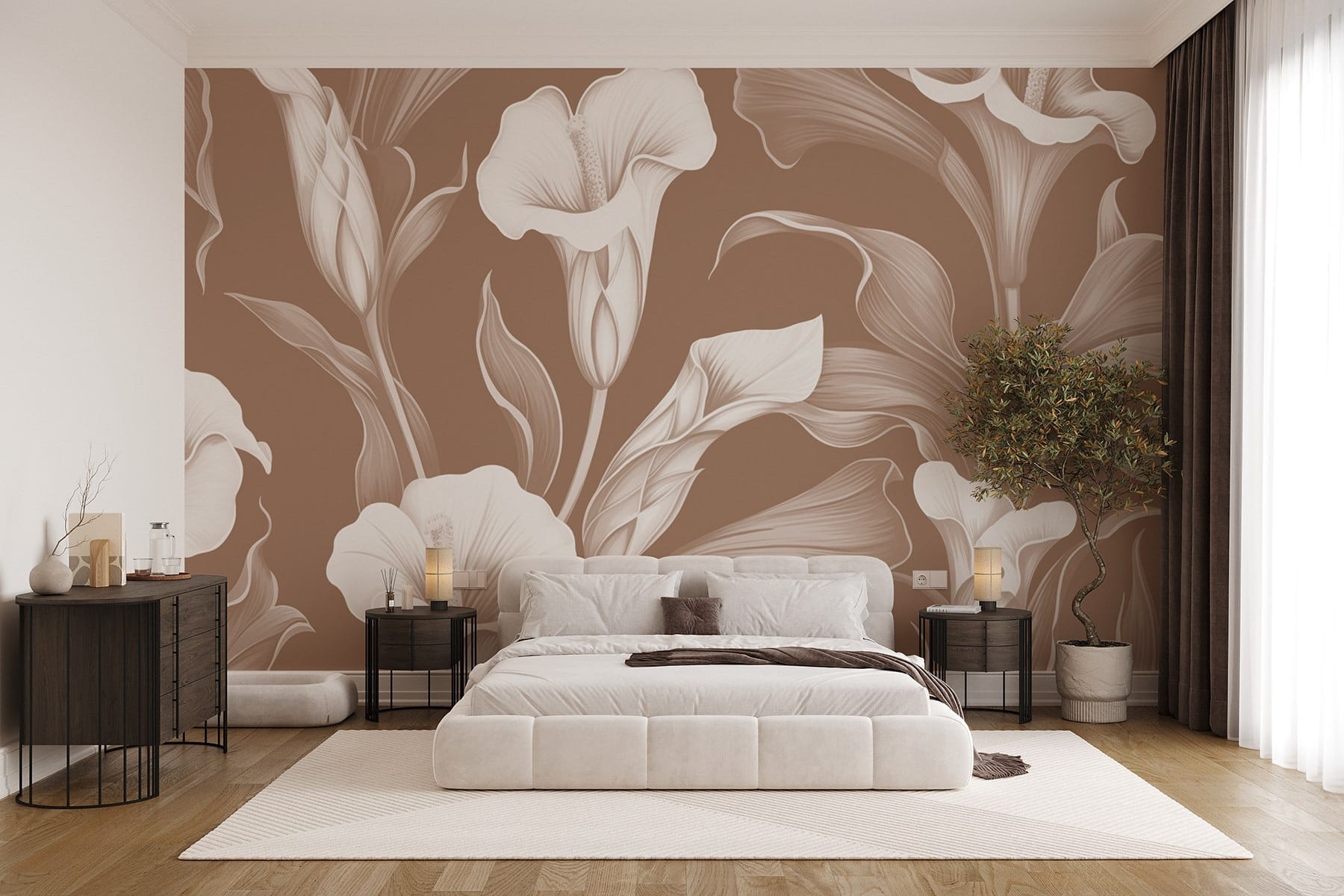 Delicate floral design on brown background