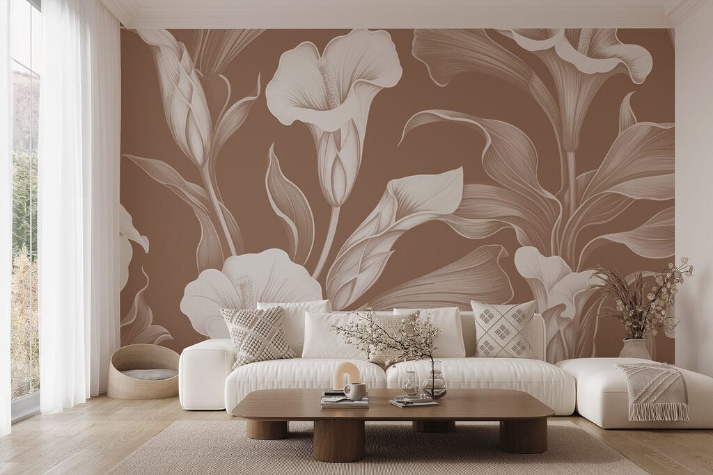 Delicate floral design on brown background