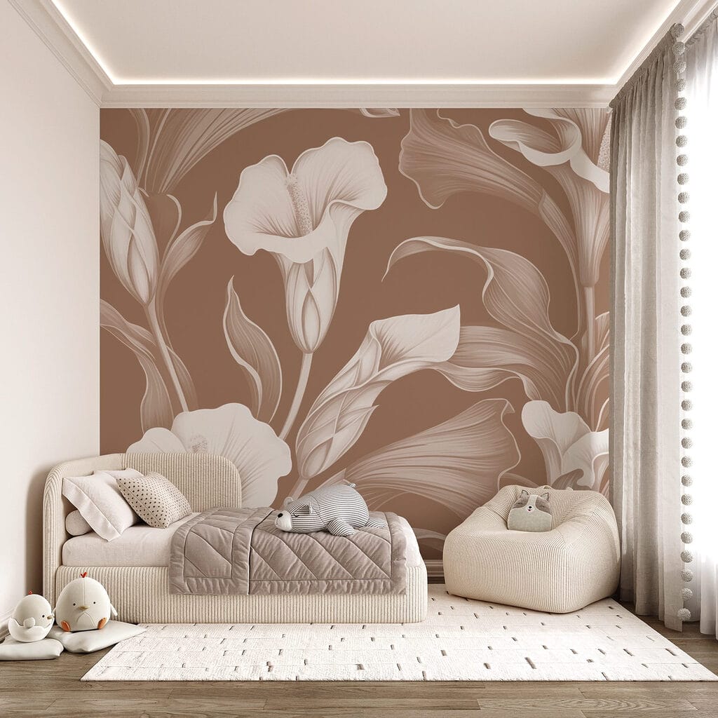 Delicate floral design on brown background