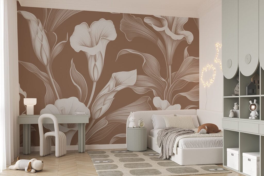Delicate floral design on brown background