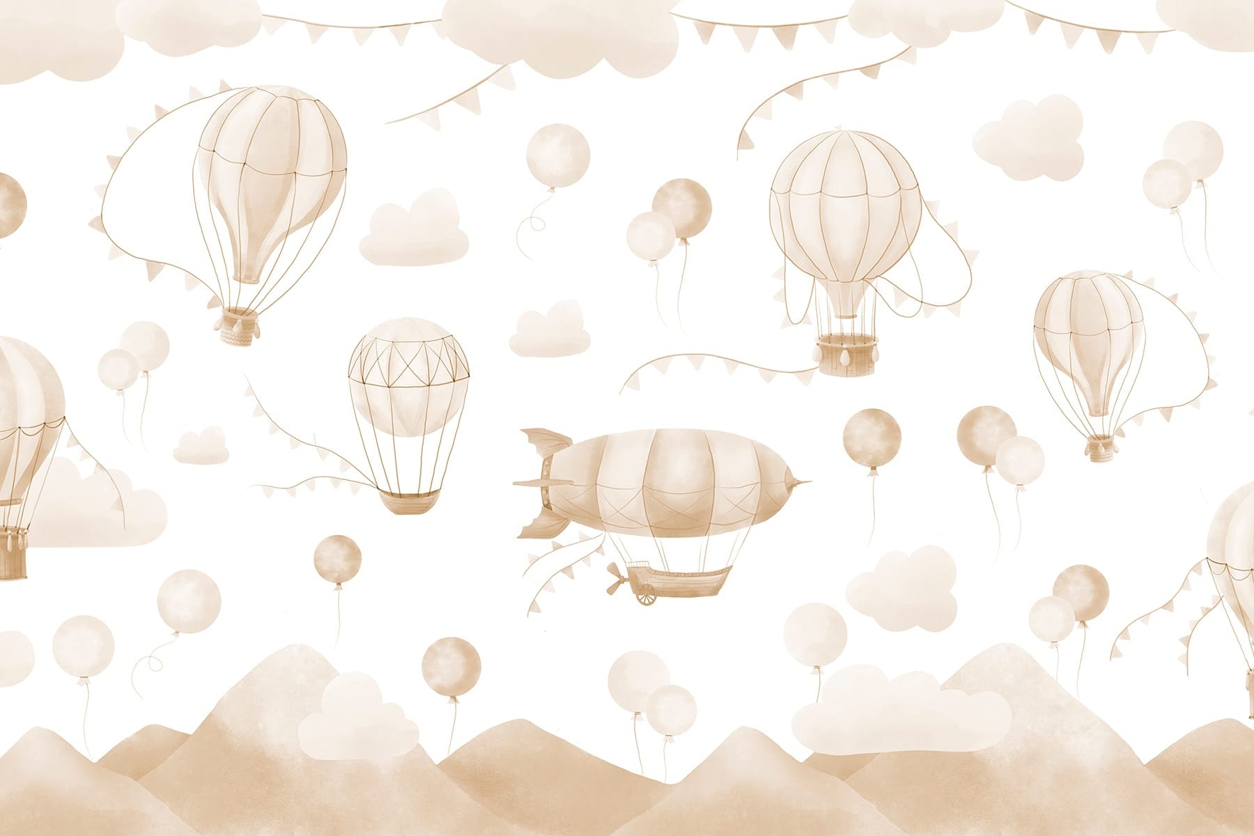 Group of hot air balloons and mountains
