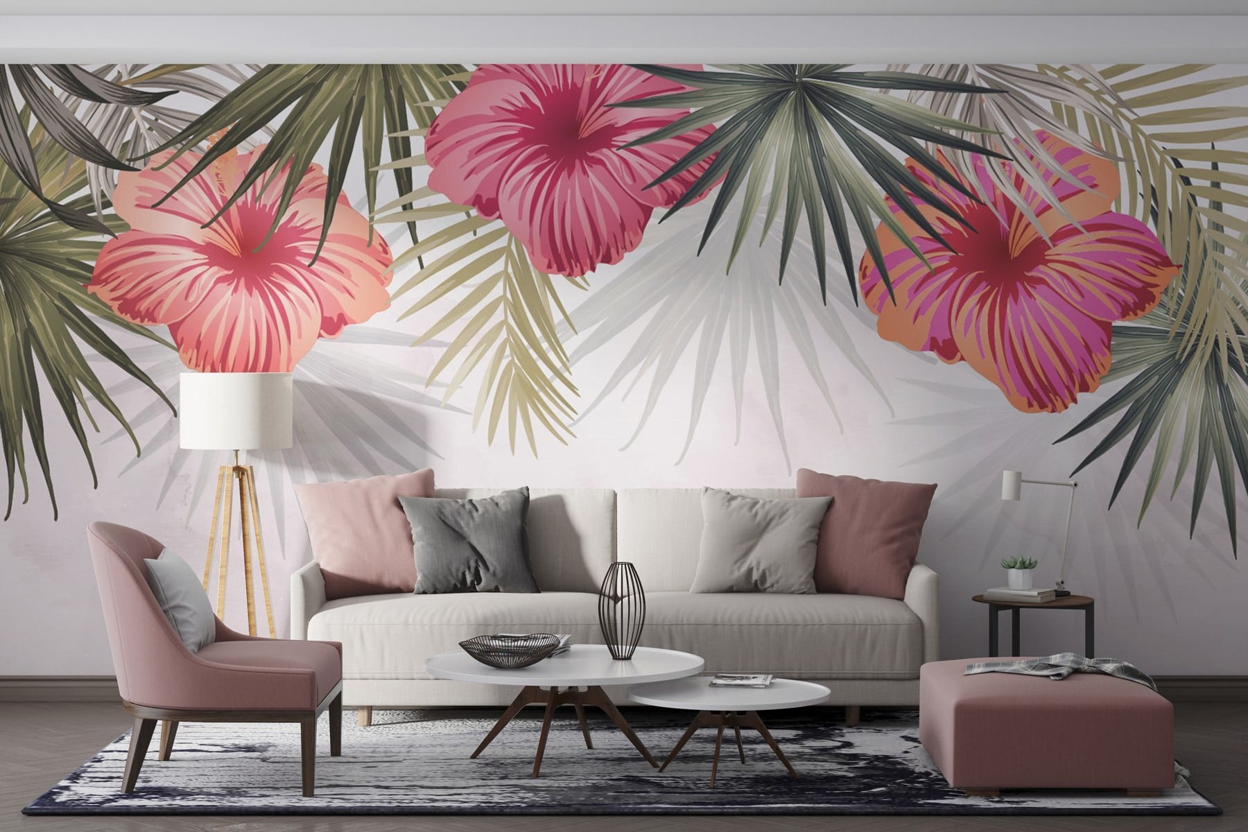 Group of flowers and leaves