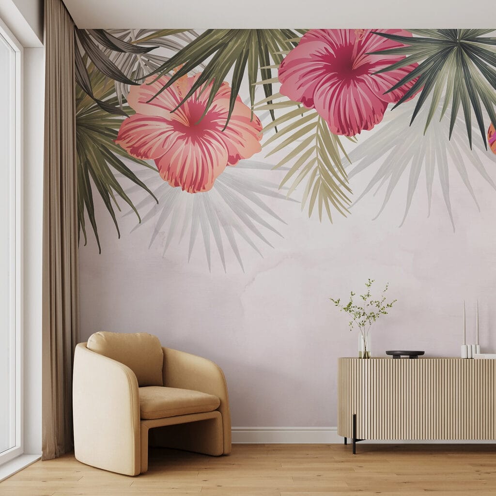 Group of flowers and leaves