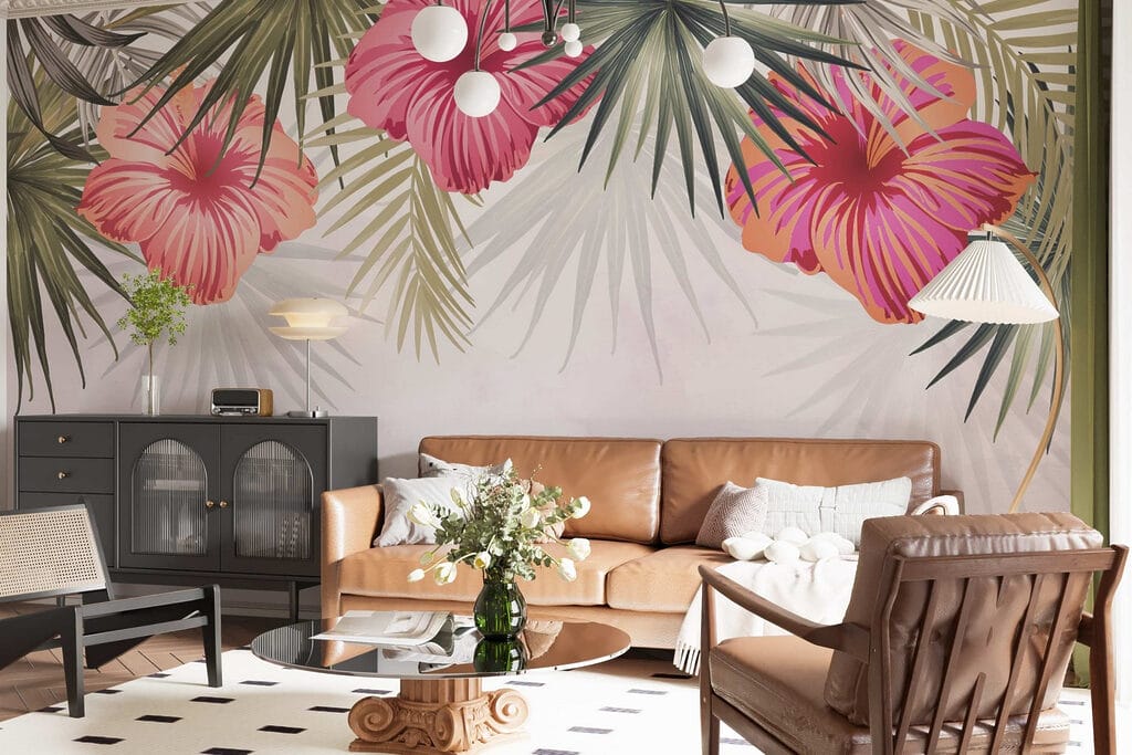 Group of flowers and leaves