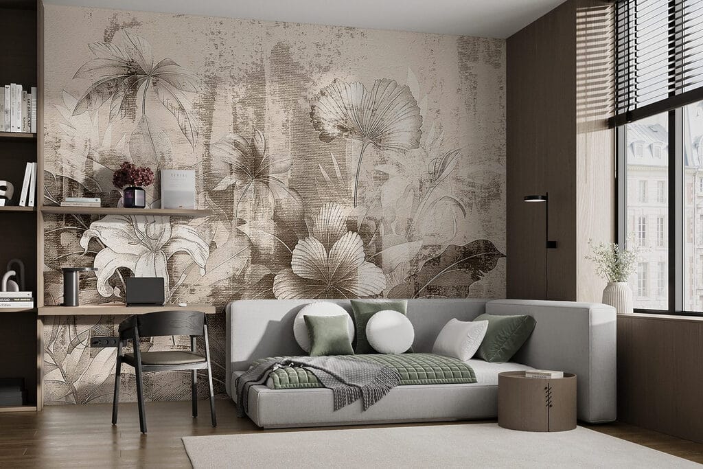 Delicate floral sketch in soft tones