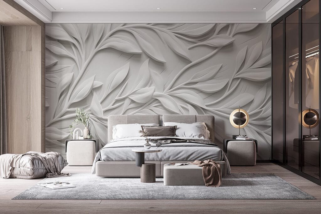 White wall with leaves